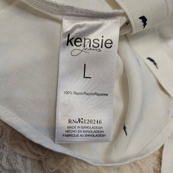Kensie Women's White Black Ligting Print Buttons Up Shirt Size: L - Picture 9 of 10